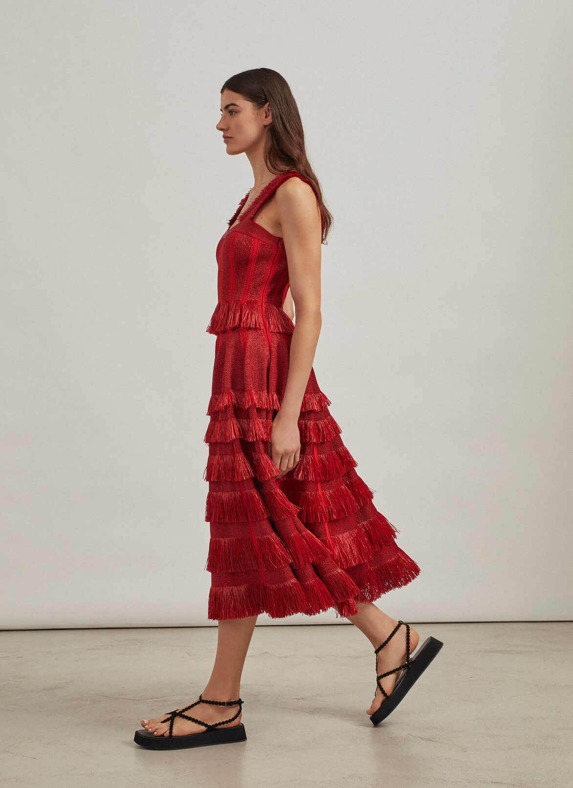 Knit and raffia bustier dress ALAÏA SCARLET KNIT AND RAFFIA BUSTIER DRESS